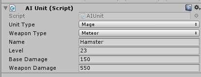 Inspector with the attached Script, before we create custom Inspector